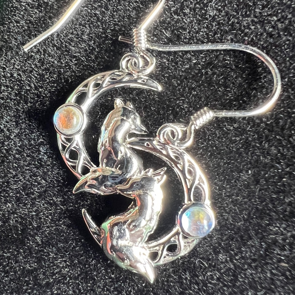 Item 13 - Sterling Silver Fox Earrings with Moonstone